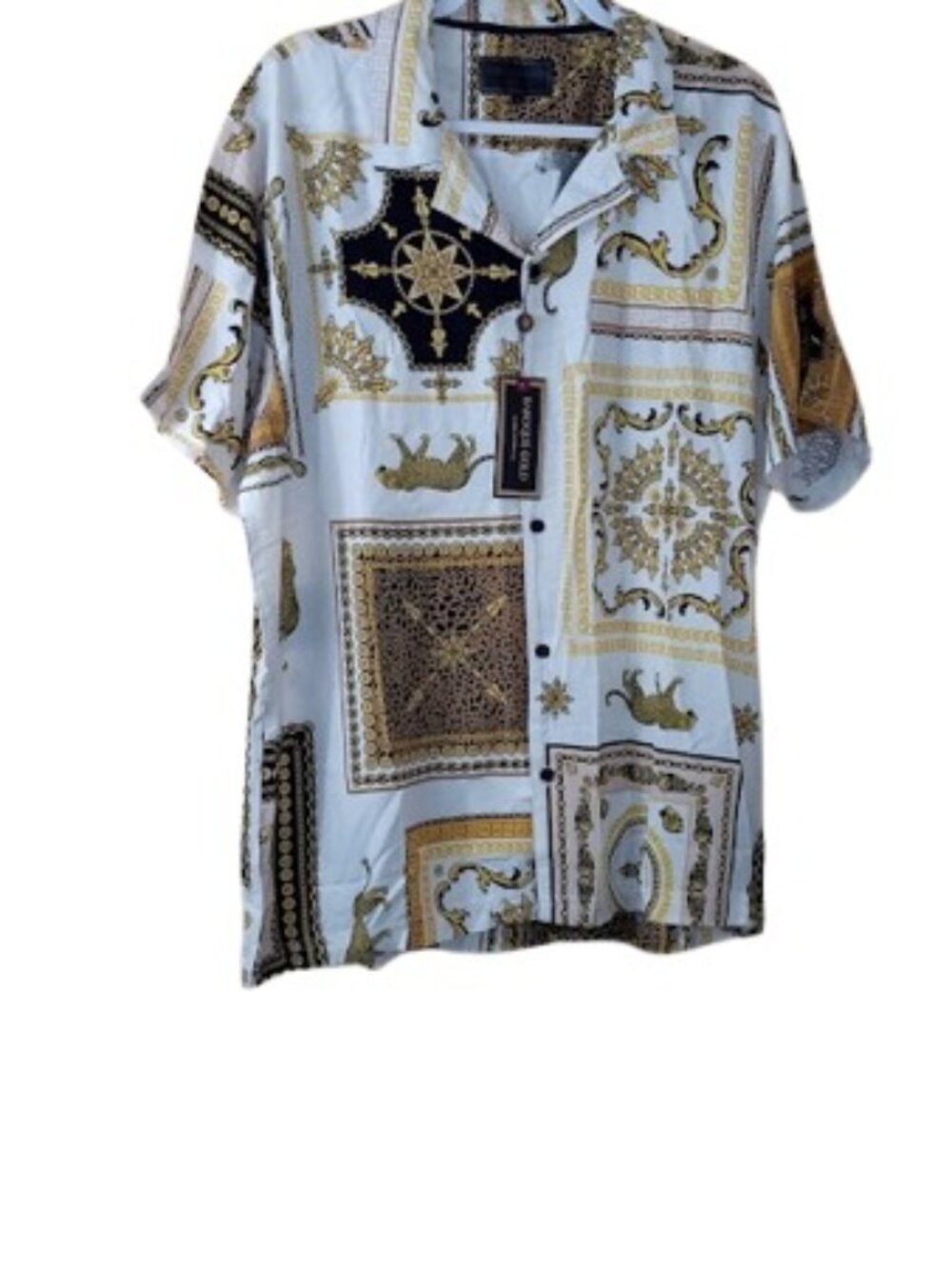 Baroque Gold by Drill Clothing Mens Button Up Cream Combo Cheetah XL New